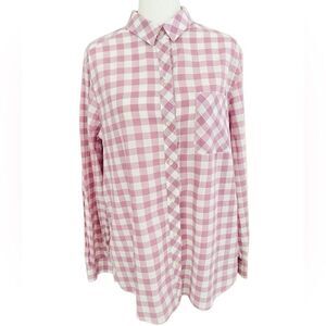 Eddie Bauer Classic fit lilac/ white check button front shirt size L.